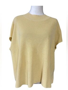 Eileen Fisher Womens Light Yellow Mock Neck Organic Linen Cotton Square Boxy